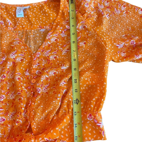 Joie Orange Floral Print Elbow Length Puff Sleeve Crop Top - Picture 11 of 12